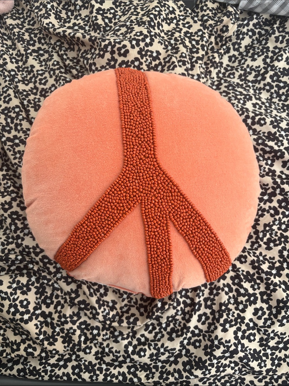 NWOT Opalhouse Jungalow Peach/Burnt Orange Round Beaded Peace Sign Throw Pillow